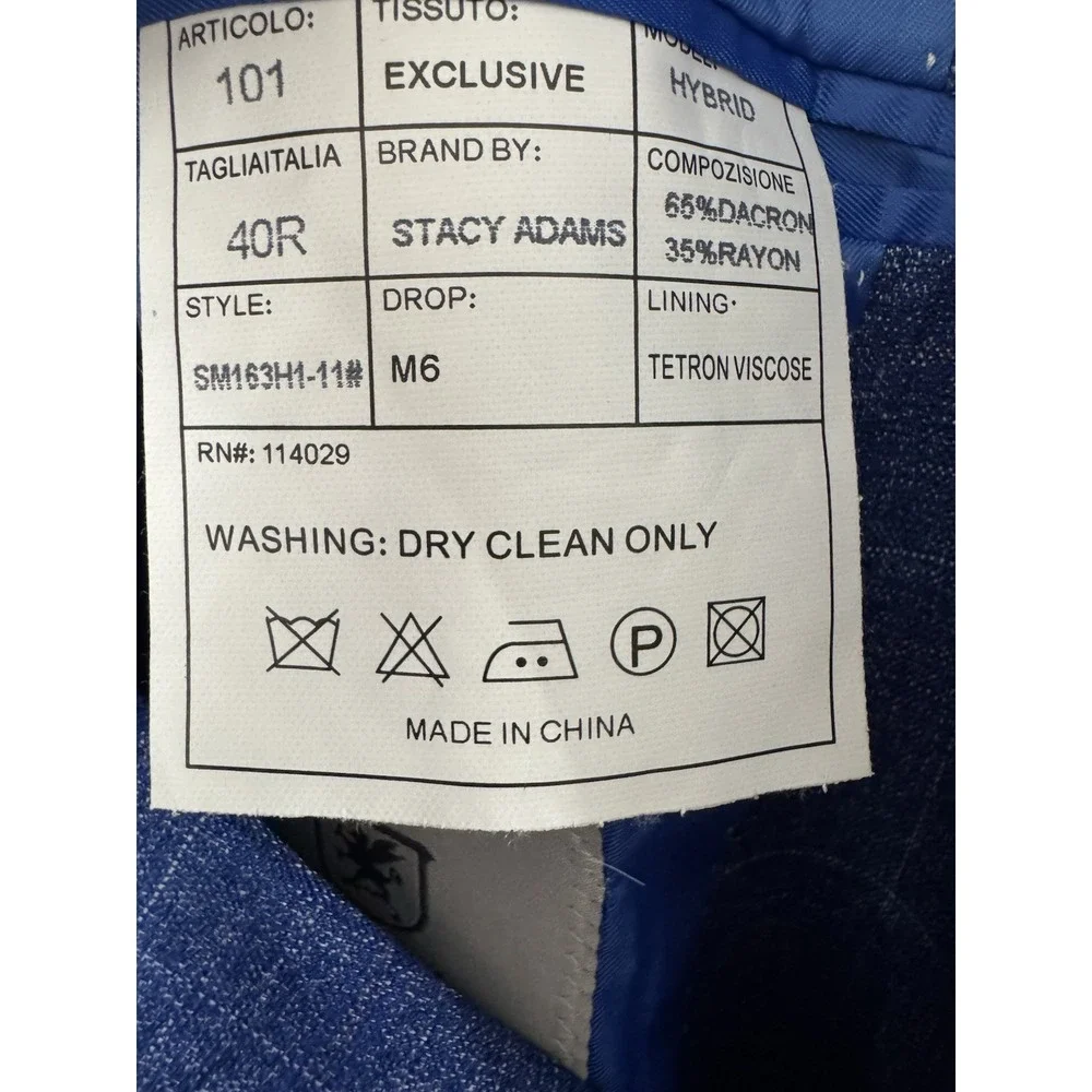 NWT Stacy Adams Blue Windowpane Sport Coat Blazer 40R Hybrid Exclusive MSRP $549